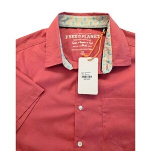 NWT Free Planet Short Sleeve Button Up Shirt Mens Medium Faded Red
